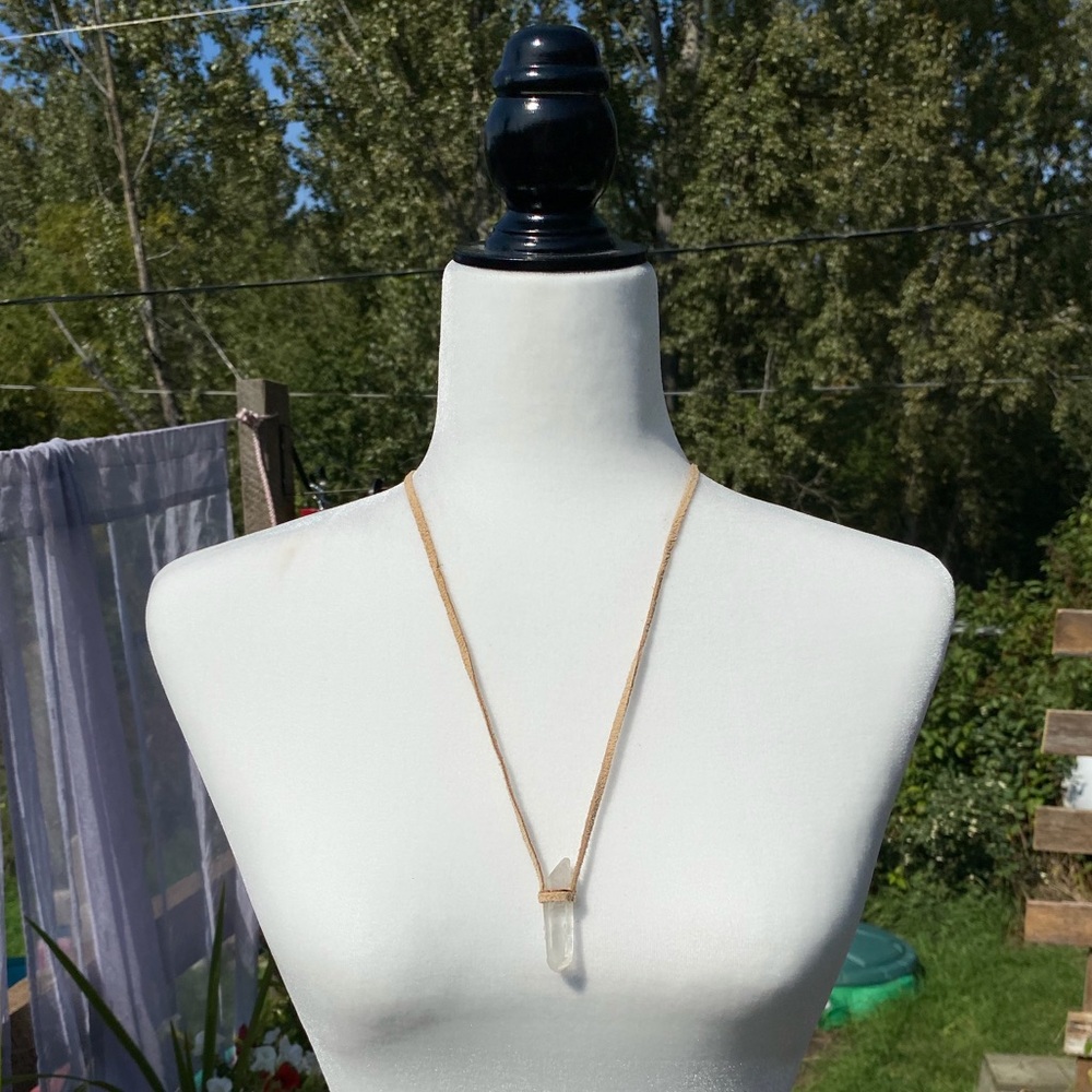 Hand Crafted quartz crystal and suede necklace